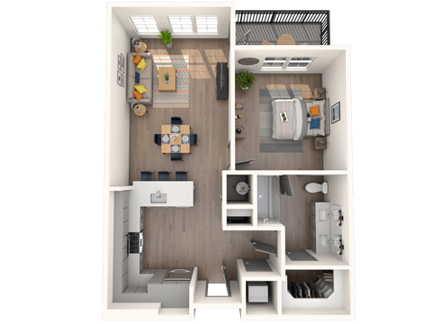 Floor plan for 1 bed, 1 bath, 692 sqft